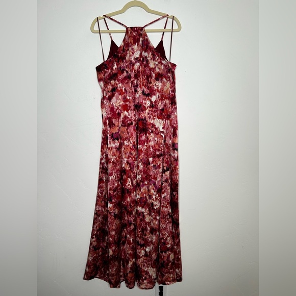 Nicole Miller Abstract Maxi Trapeze Dress Maroon Pink Coral Size Large Holiday - Picture 10 of 11